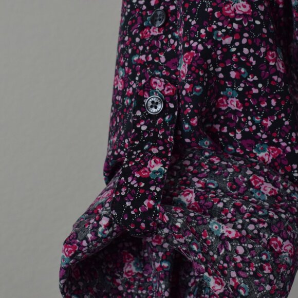 Vintage 90s Express Floral Long Sleeve Stretch Blouse | size M - Picture 7 of 9
